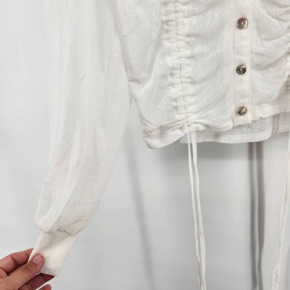 Ember Lace Collar Sheer Button Up Rouched Blouse Long Sleeve Women's Small - Picture 6 of 8